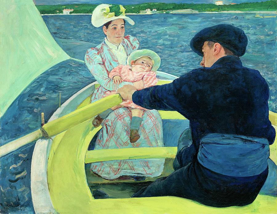 Nautical Art Masterpiece- The Boating Party by Mary Cassatt - Vintage painting of Woman Child and Man sailing small boat on French Riviera 