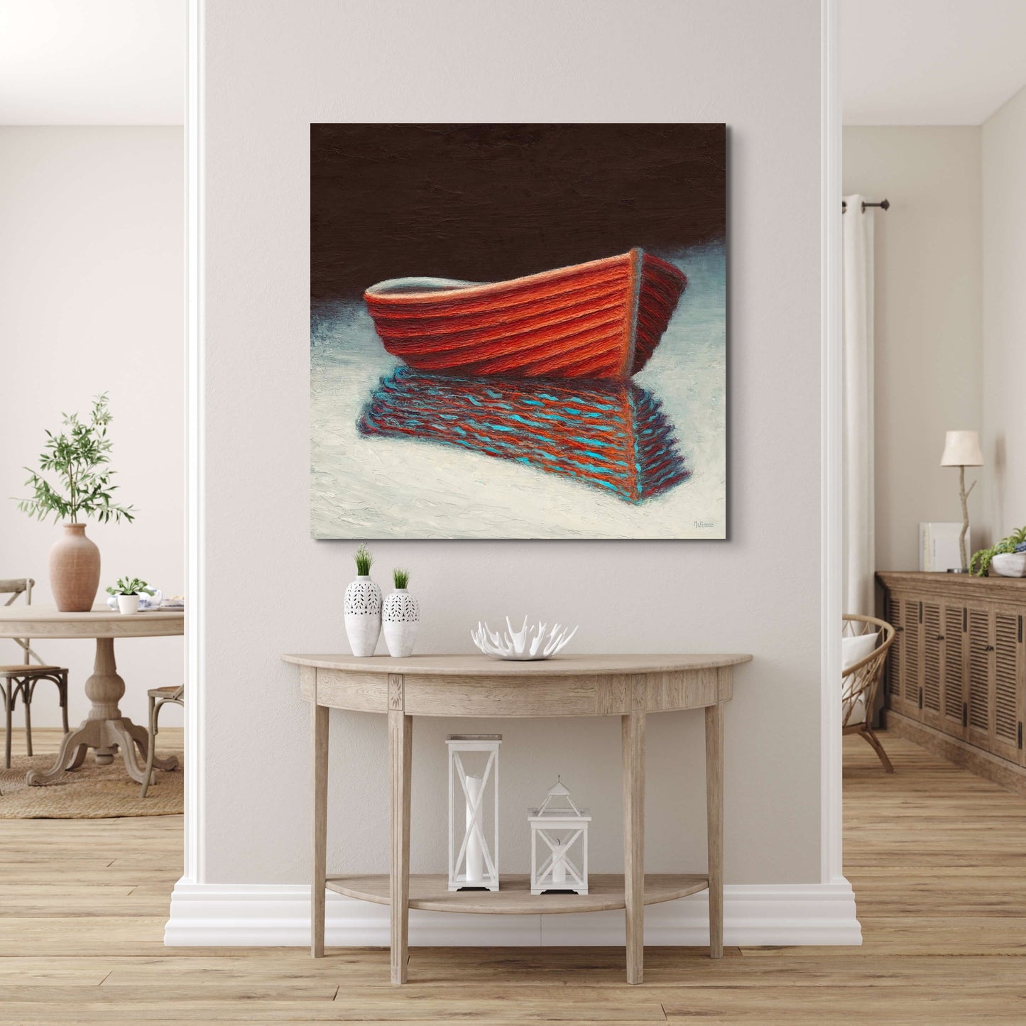 Boat Paintings, Viking Ship Original Rowboat Art, Coastal Canvas Lake House Print
