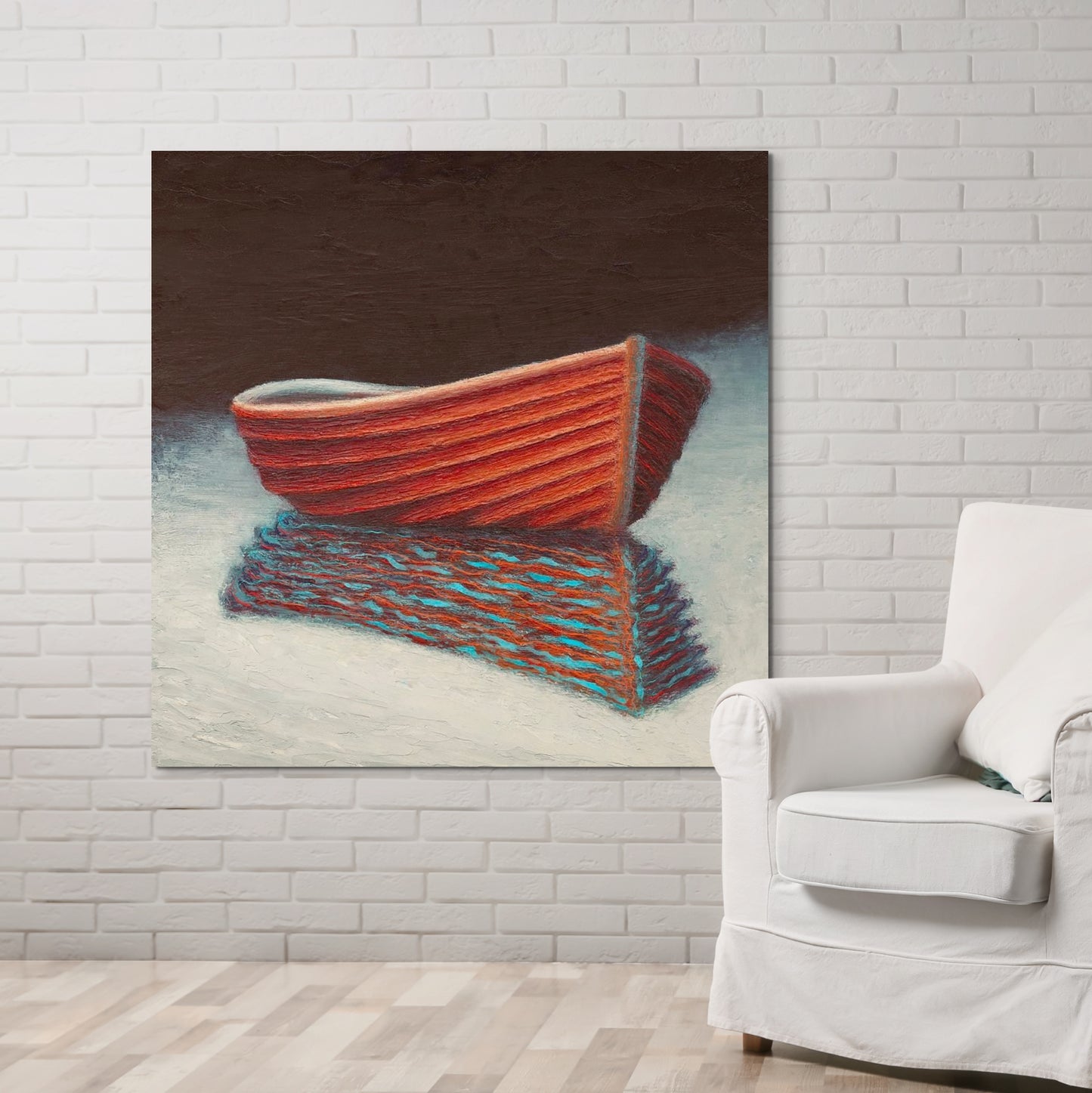 Boat Paintings, Viking Ship Original Rowboat Art, Coastal Canvas Lake House Print