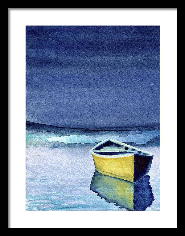 Wall Art for Bedroom - Yellow Rowboat on Calm Water - Framed Watercolor Print - Art of the Sea 