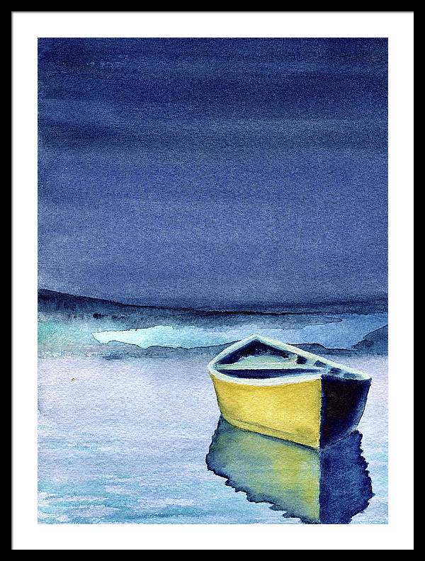 Wall Art for Bedroom - Yellow Rowboat on Calm Water - Framed Watercolor Print - Art of the Sea 