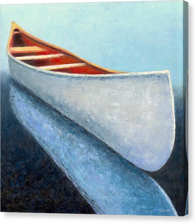 Modern Coastal Art - Minimalist White Canoe Painting by Catherine McKinnon - Coastal Art Canvas Print - Art of the Sea 