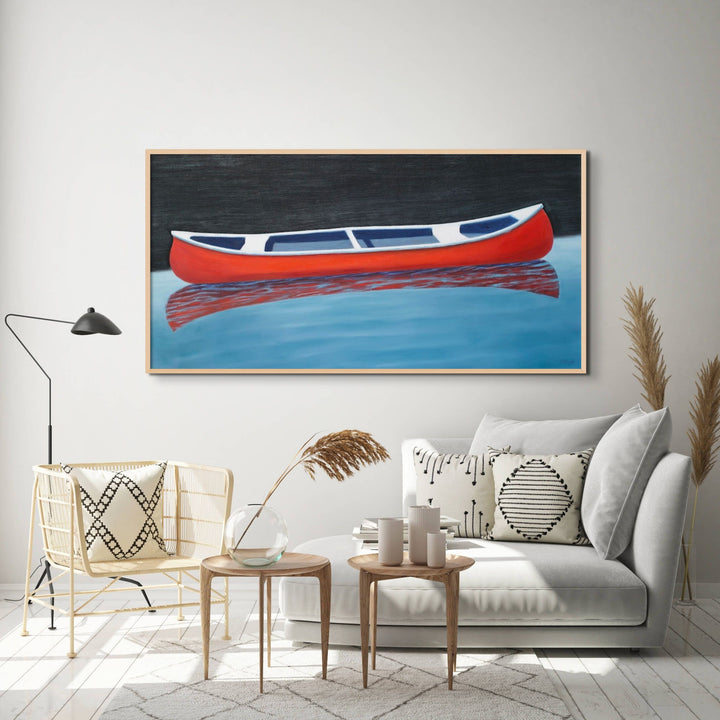 Canoe Wall Art - Framed Original Boat Print - Minimalist Coastal Painting - Art of the Sea 
