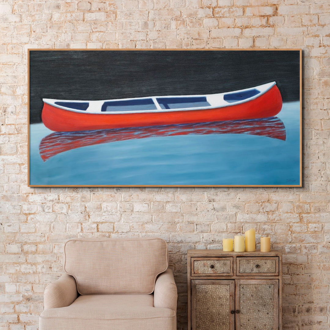 Canoe Paintings - Red Boat Wall Art - Lake House Giclee Print - Art of the Sea 