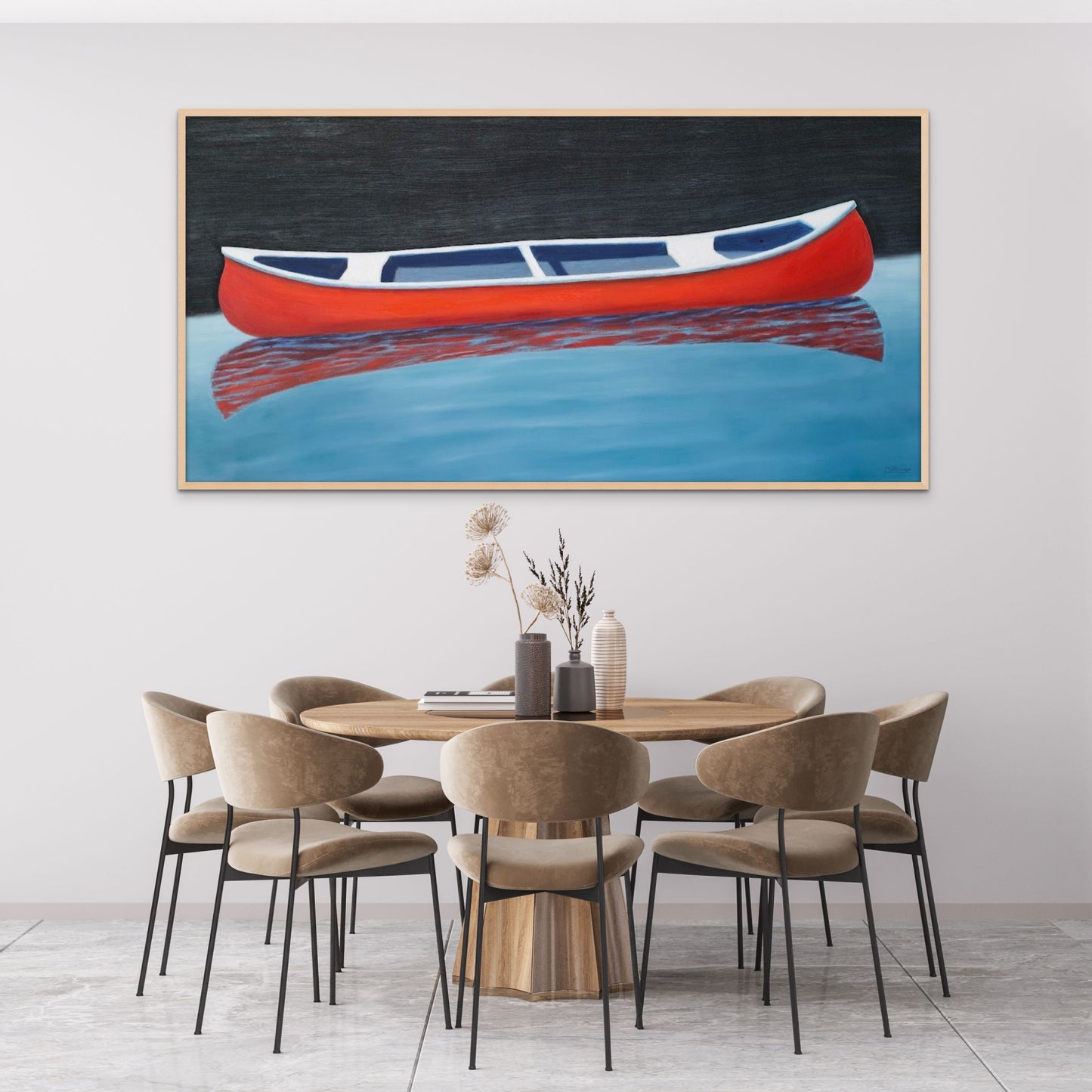 Canoe Wall Art - Framed Original Boat Print - Minimalist Coastal Painting