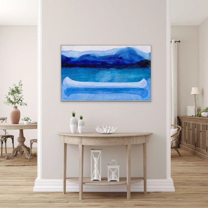 Unique Art for Lake House Decor, Paddling Boat Watercolor Painting, Canvas Canoe Print - Art of the Sea 