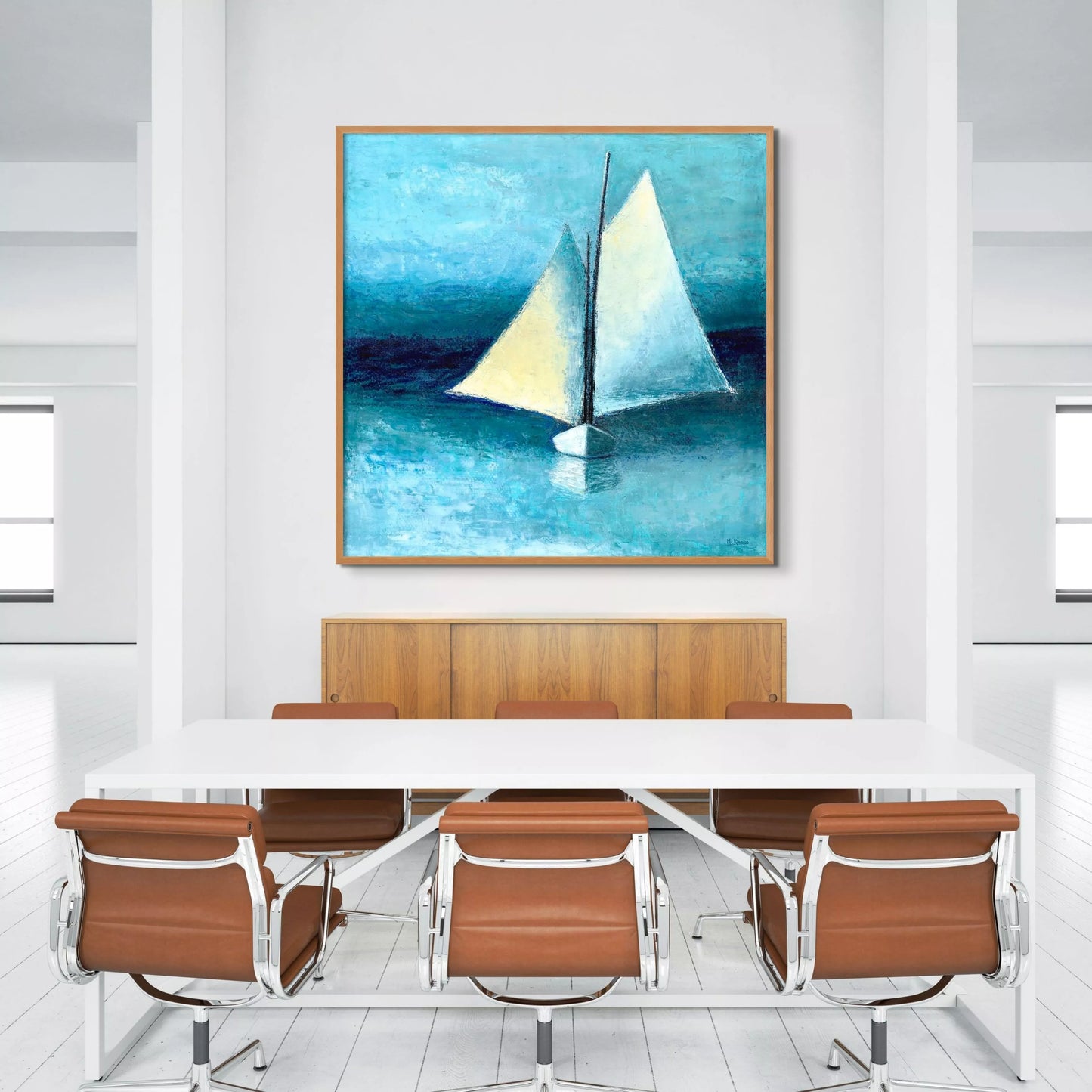Sailboat Art, Blue White Painting, Contemporary Ocean Wall Decor, Original Minimalist Nautical Giclée Print