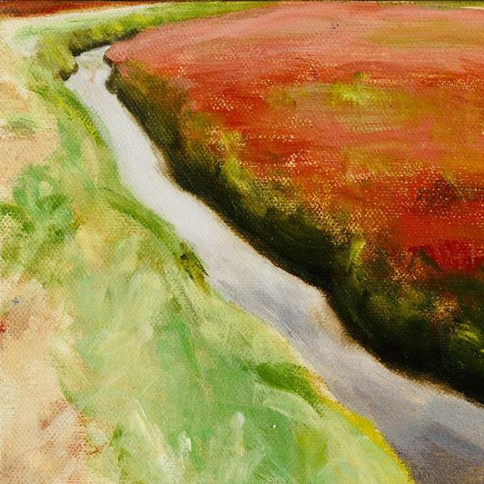 Red Abstract Art - Cranberry Bog with Curving Brook - Art Print