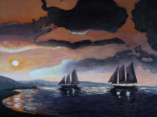 Sunset Paintings - Schooners Sailing at Dusk - Seascape Art Print