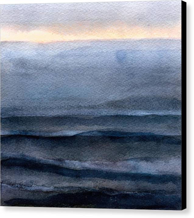 Semi Realistic Art - Navy Beach Waves at Sunset Watercolor - Canvas Coastal Print