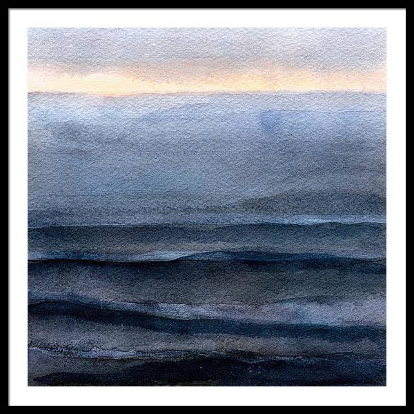 Beach Wall Art - Muted Dark Blue Waves at Sunset - Framed Print of Wave Painting - Art of the Sea 
