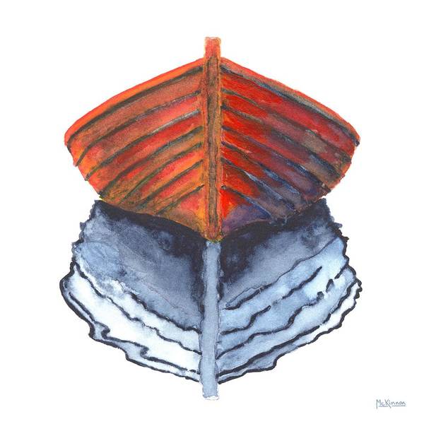 Abstract Boat Wall Art - Red Rowboat with Blue Reflection - Coastal Art Print - Art of the Sea 