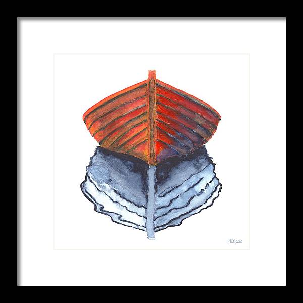 Coastal Farmhouse Wall Decor - Orange Rowboat with Navy Reflection - Framed Nautical Print - Art of the Sea 