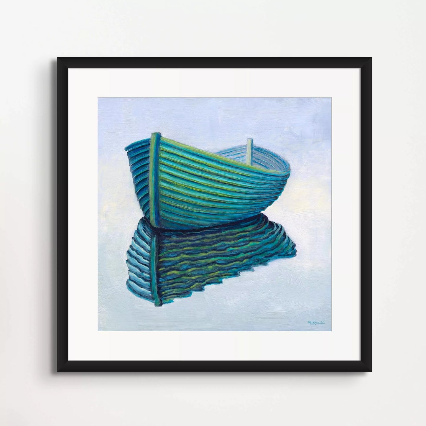 Teal Abstract Art - Original Turquoise Rowboat Painting - Coastal Framed Print