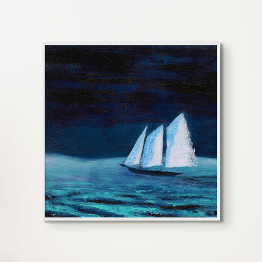 Blue Coastal Art - Minimalist Original Schooner Painting - Coastal Giclée Art Print