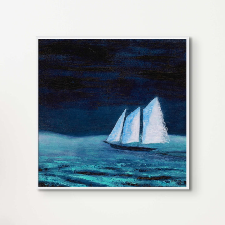 Blue Coastal Art - Minimalist Schooner Painting - Giclée Art Print - Art of the Sea 