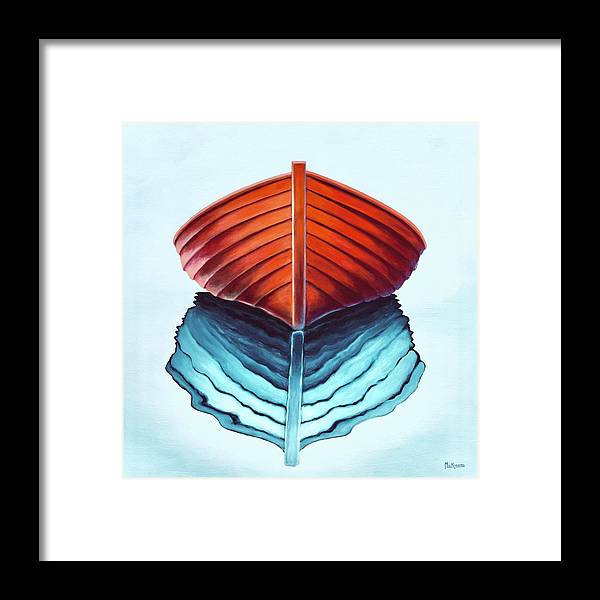 Abstract Colorful Wall Art - Orange Rowboat Modern Painting - Orange Rowboat by Catherine McKinnon - Coastal Art Framed Print - Art of the Sea 