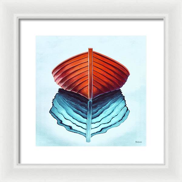 Contemporary Framed Art - Modern Orange Rowing Boat Painting - Semi Abstract Framed Print - Art of the Sea 