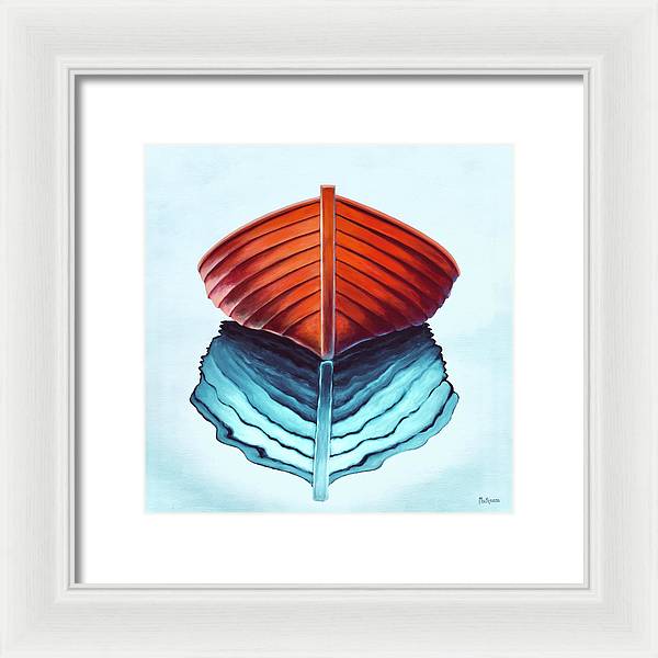 Contemporary Framed Art - Modern Orange Rowing Boat Painting - Semi Abstract Framed Print - Art of the Sea 