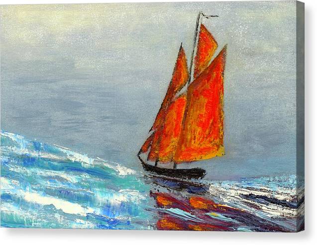 Abstract Coastal Art - Canvas Sailboat Print - Contemporary Ocean Painting - Schooner sails ablaze by Catherine McKinnon - Art of the Sea 