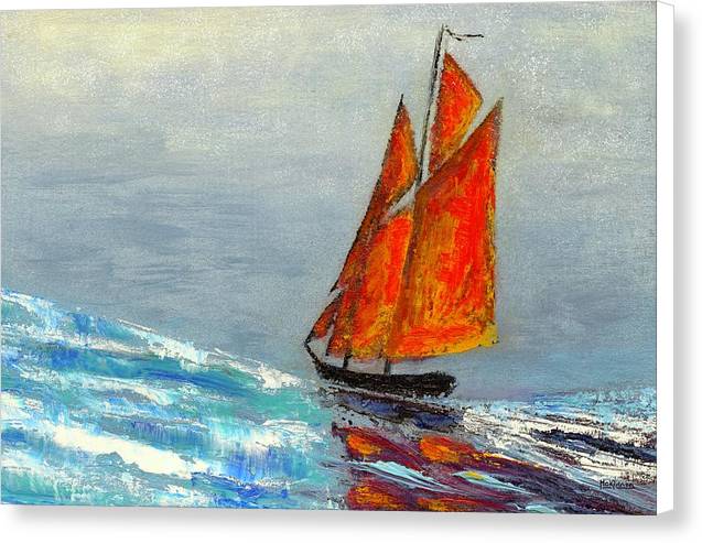Schooner sails ablaze by Catherine McKinnon - Coastal Art Canvas Print - Art of the Sea 