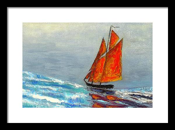 Schooner sails ablaze by Catherine McKinnon - Coastal Art Framed Print - Art of the Sea 