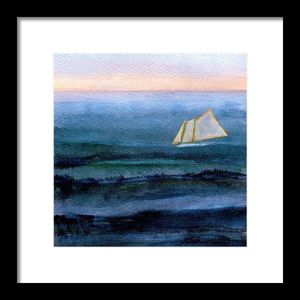 Paintings of Sailboats - Sunset Sailing on Navy Blue Ocean - Framed Beach House Print - Art of the Sea 