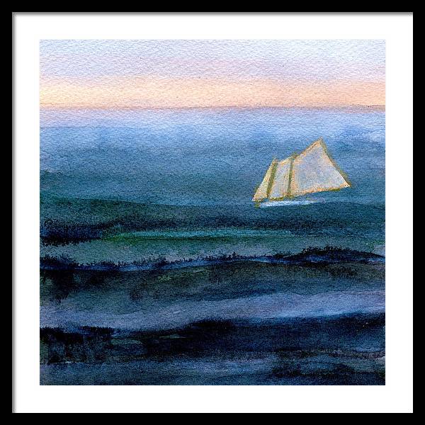 Paintings of Sailboats - Sunset Sailing on Navy Blue Ocean - Framed Beach House Print - Art of the Sea 