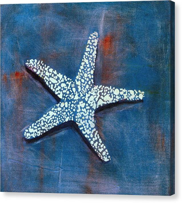 Starfish Painting - Minimalist Navy Blue and White Art - Canvas Beach Print - Art of the Sea 
