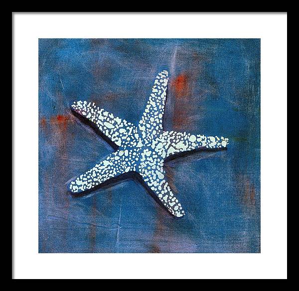 Paintings of Starfish - White and Navy Semi Abstract Art - Framed Sea Life Print - Art of the Sea 