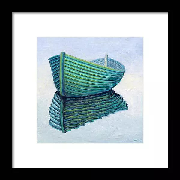 Teal Abstract Art - Turquoise Rowboat Painting - Turquoise Lapstrakes by Catherine McKinnon - Coastal Art Framed Print - Art of the Sea 