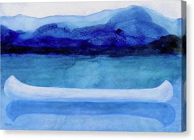 Unique Coastal Wall Art - Modern Blue Canoe Decor - White canoe in blue by Catherine McKinnon - Coastal Art Canvas Print - Art of the Sea 