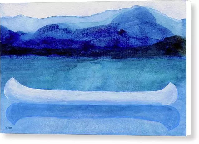White canoe in blue by Catherine McKinnon - Coastal Art Canvas Print - Art of the Sea 