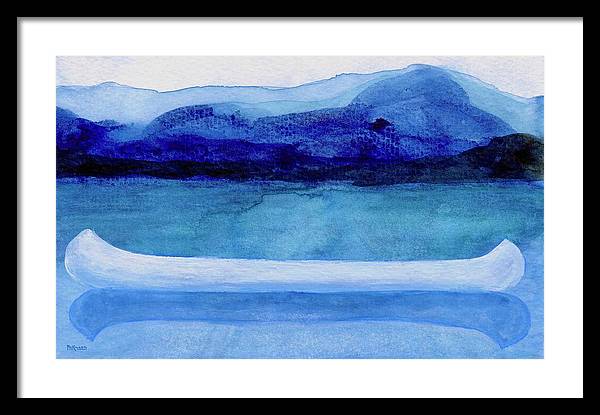 White canoe in blue by Catherine McKinnon - Coastal Art Framed Print - Art of the Sea 
