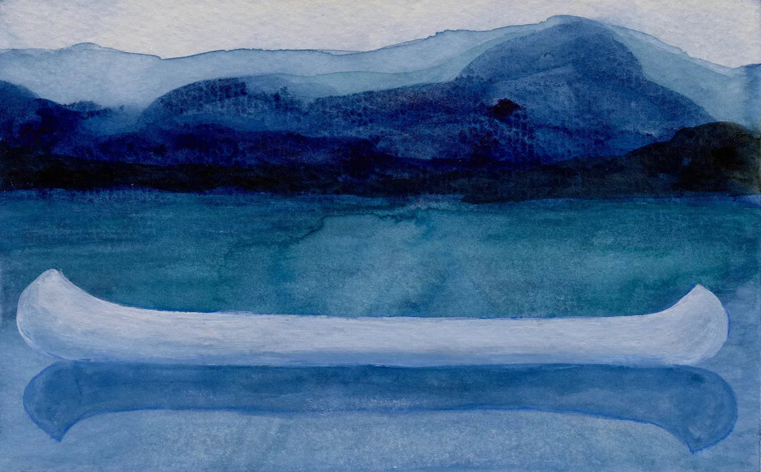 Blue Abstract Wall Art, "Ghost Canoe in Blue", 8 x 5 - SOLD - Art of the Sea 