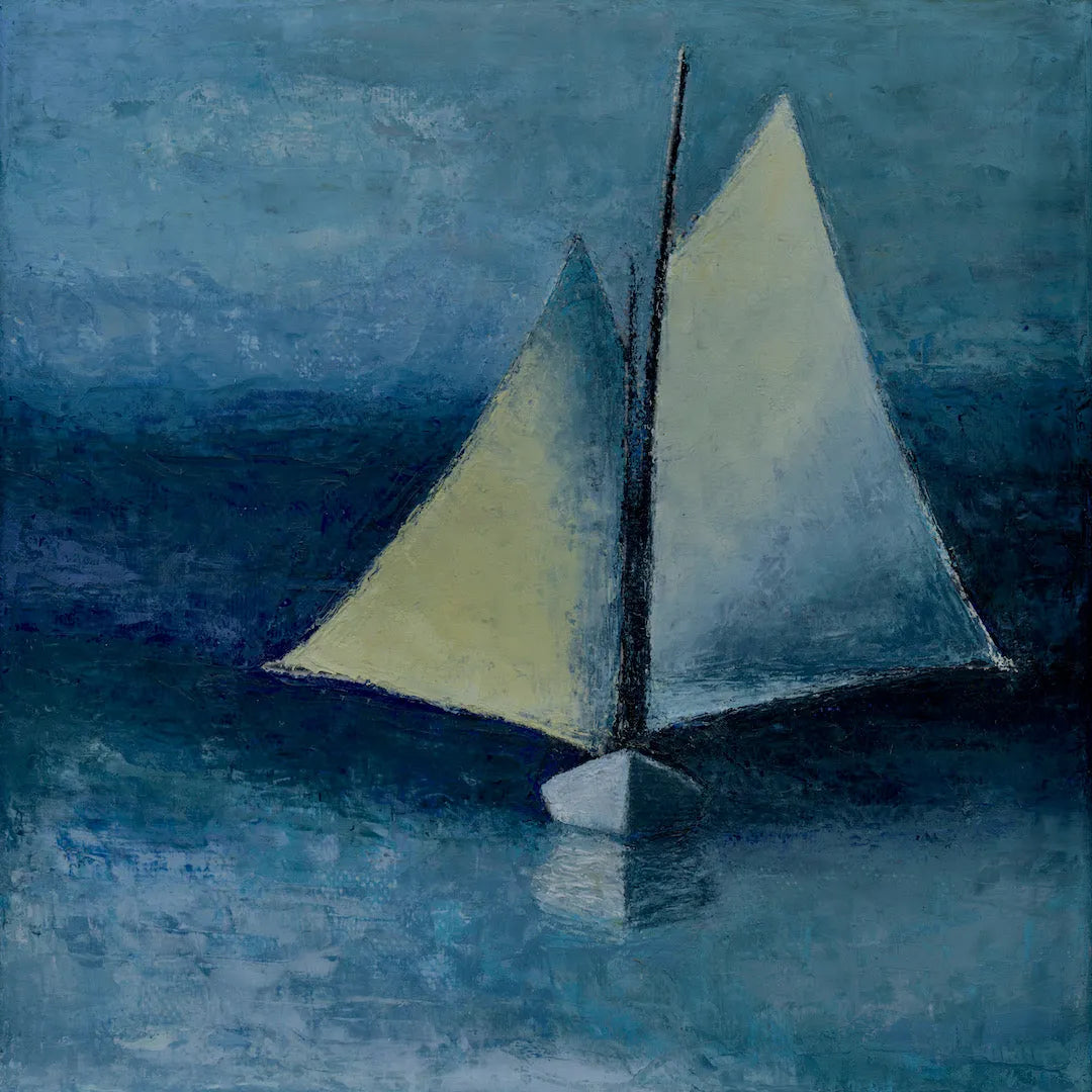 Blue Wall Decor, "Schooner Sailing Wing on Wing", 8 x 8 - Art of the Sea 