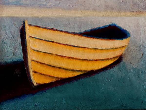 Beach Art for Wall - Yellow rowboat on Sandy Shore - Sunset Art Print - Art of the Sea 